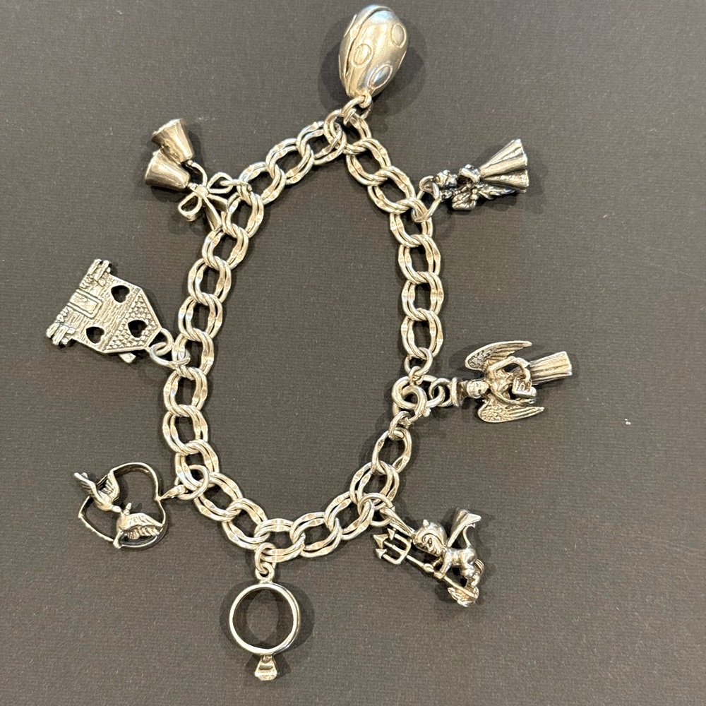 Vintage Sterling Silver Wedding Charm Bracelet